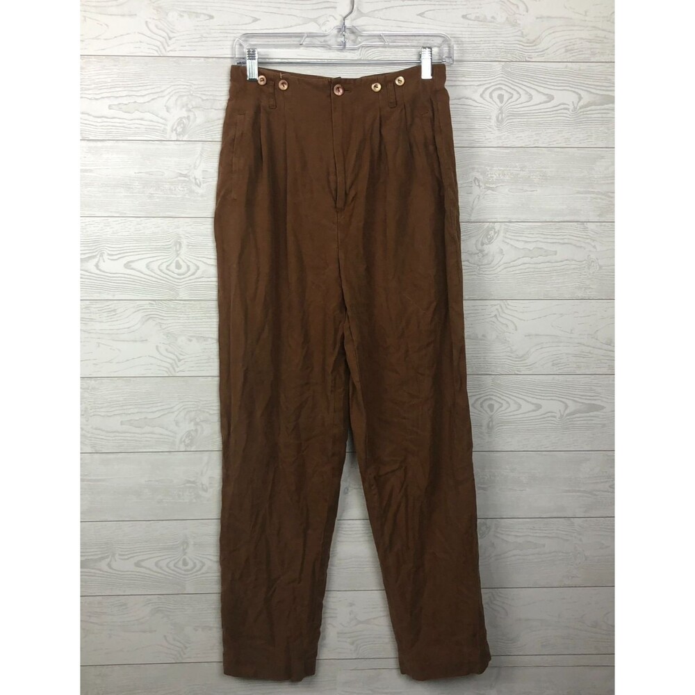 J. Peterman Women's Size 6 100% Silk High Waist Pleated Pants Solid Brown